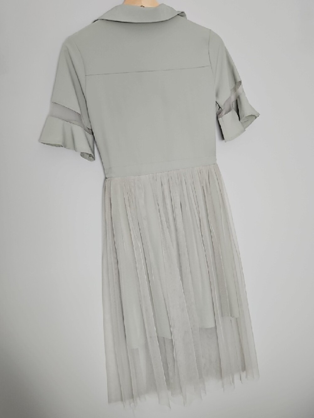 Light Sage Midi Shirt Dress with Tulle Skirt - Picture 4 of 4